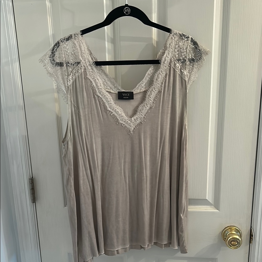 Vici Gray tank with Lace Trim